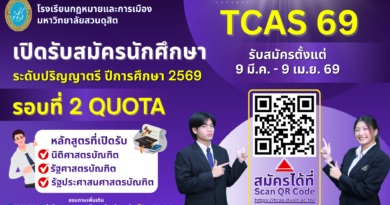 เปิดรับสมัครนักศึกษา ระดับปริญญาตรี ปีการศึกษา 2569